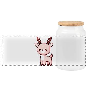 Cute Reindeer Cartoon Design - Panoramic Cookie Jar with Wooden Lid - white - Front