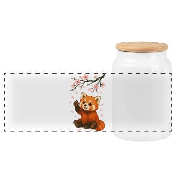 Roter Panda, Pandabär, Japanisch, Kirschblüten - Panorama Keksdose mit Holzdeckel - Weiß - Vorne