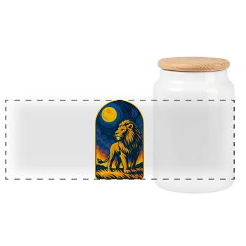 Majestic Lion Under Mystic Moon - Panoramic Cookie Jar with Wooden Lid - white - Front