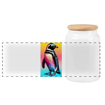 pingouin - Boîte à biscuits avec couvercle en bois - blanc - Devant