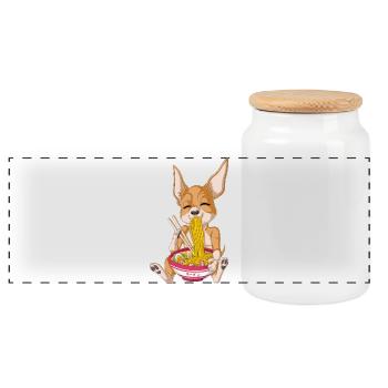 Chihuahua Ramen - Panorama Keksdose mit Holzdeckel - Weiß - Vorne