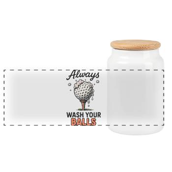 Always Wash Your Balls Funny Golf T-Shirt - Panoramic Cookie Jar with Wooden Lid - white - Front