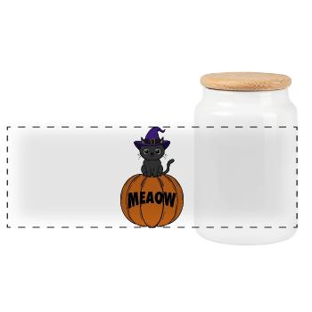 Chat Halloween - Boîte à biscuits avec couvercle en bois - blanc - Devant