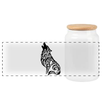 Tatouage Tribal Loup - Boîte à biscuits avec couvercle en bois - blanc - Devant
