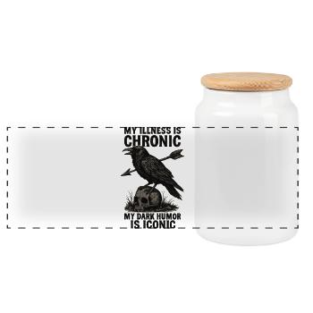 Chronic Illness Dark Humor Raven Tee - Panoramic Cookie Jar with Wooden Lid - white - Front