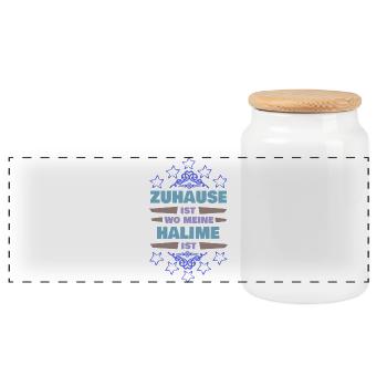 First name Halime - Panoramic Cookie Jar with Wooden Lid - white - Front