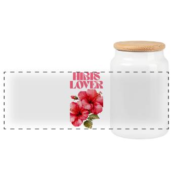 Hibis Lover Floral T-Shirt Design - Panoramic Cookie Jar with Wooden Lid - white - Front