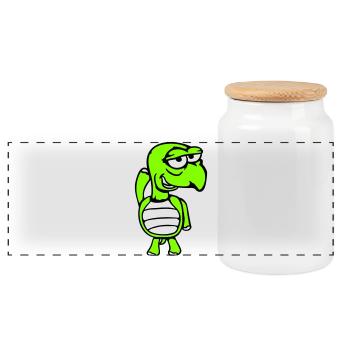 turtle mischievous funny silly shame cheeky - Panoramic Cookie Jar with Wooden Lid - white - Front