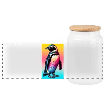 penguin - Panoramic Cookie Jar with Wooden Lid - white - Front