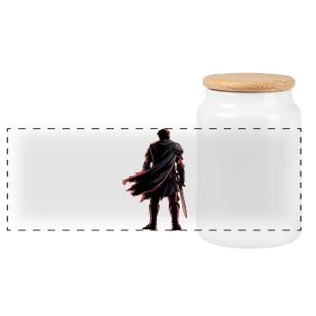 Epic Warrior Silhouette Art - Panoramic Cookie Jar with Wooden Lid - white - Front