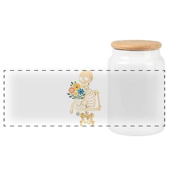 Skeleton with bouquet of flowers - Panoramic Cookie Jar with Wooden Lid - white - Front