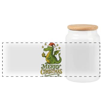 Dragon festif de Noël - Boîte à biscuits avec couvercle en bois - blanc - Devant