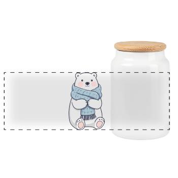 Ours d’hiver avec motif câlin d’écharpe - Boîte à biscuits avec couvercle en bois - blanc - Devant