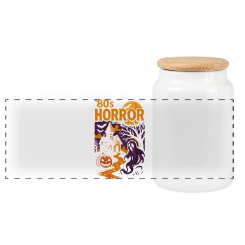 80s Horror Halloween House Ghost - Panoramic Cookie Jar with Wooden Lid - white - Front