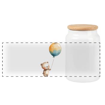 Pastel Teddy Balloon Illustration - Panoramic Cookie Jar with Wooden Lid - white - Front