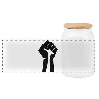 The Raised Fist - Black & White - Panoramic Cookie Jar with Wooden Lid - white - Front