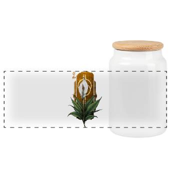 Golden Peace Lily with Halo - Panoramic Cookie Jar with Wooden Lid - white - Front