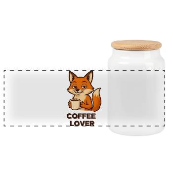 Kaffeeliebender Fuchs - Panorama Keksdose mit Holzdeckel - Weiß - Vorne