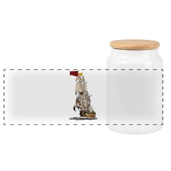 Historic sailing ship with flag - Panoramic Cookie Jar with Wooden Lid - white - Front