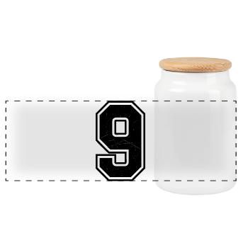 Broken nine in scratch look - Panoramic Cookie Jar with Wooden Lid - white - Front