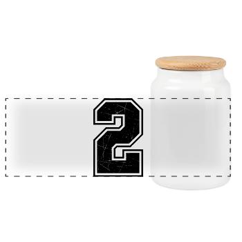 Number Two Outline Scratch Texture - Panoramic Cookie Jar with Wooden Lid - white - Front