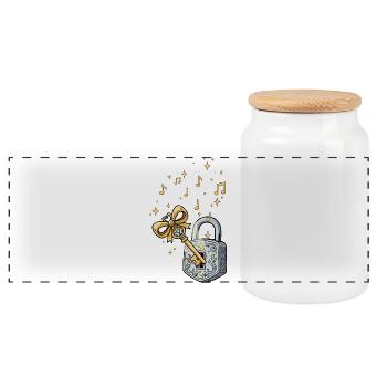 Golden Key and Music Fairy Tale - Panoramic Cookie Jar with Wooden Lid - white - Front