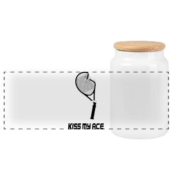 Kiss My Ace - Conception de tennis amusante - Boîte à biscuits avec couvercle en bois - blanc - Devant
