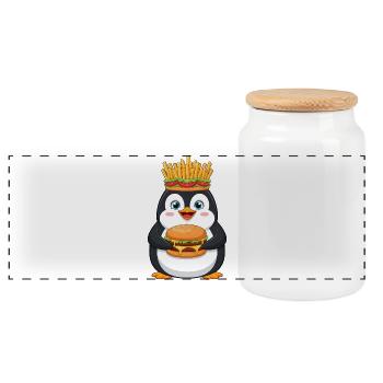 Mignon pingouin dessin animé Restauration rapide Fantaisiste Drôle - Boîte à biscuits avec couvercle en bois - blanc - Devant