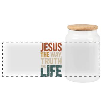Jesus The Way The Truth The Life - Panoramic Cookie Jar with Wooden Lid - white - Front