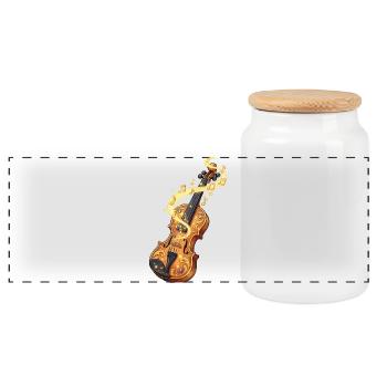 Golden Violin with musical notes - Panoramic Cookie Jar with Wooden Lid - white - Front