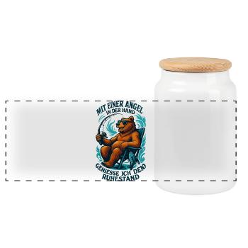 Retirement Pension Bear Pensioner Fishing Fish Gift - Panoramic Cookie Jar with Wooden Lid - white - Front