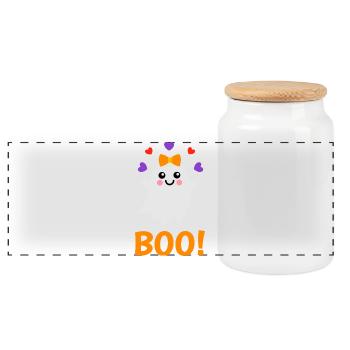 Niedliches Halloween-Gespenst Boo Kostüm - Panorama Keksdose mit Holzdeckel - Weiß - Vorne
