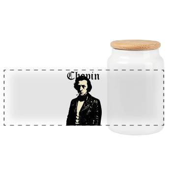 Chopin Noir Rebell Lederporträt - Panorama Keksdose mit Holzdeckel - Weiß - Vorne