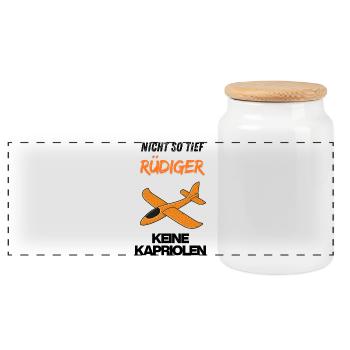 Not So Deep RÜDIGER Airplane Motif Orange - Panoramic Cookie Jar with Wooden Lid - white - Front