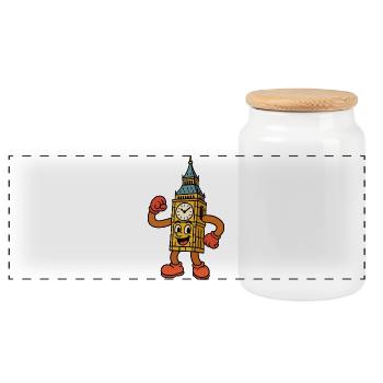 Big talking clock tower - Panoramic Cookie Jar with Wooden Lid - white - Front