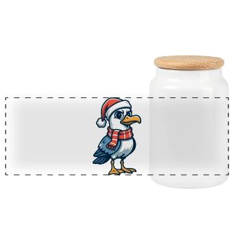 Mouette avec chapeau de Noël - Boîte à biscuits avec couvercle en bois - blanc - Devant