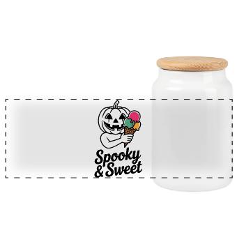 Halloweenkürbis mit Eiscreme - Panoramic Cookie Jar with Wooden Lid - white - Front