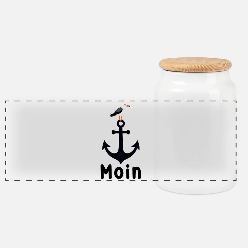 Anker Möwe Moin - Panorama Keksdose mit Holzdeckel - Weiß