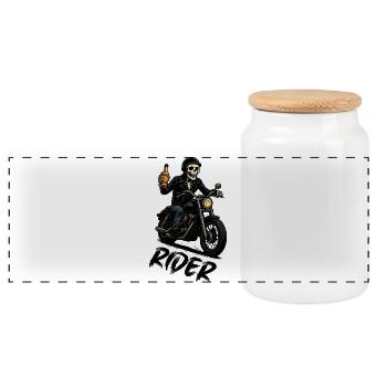 Motard squelette avec bouteille - Boîte à biscuits avec couvercle en bois - blanc - Devant
