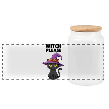 Midnight Kitten Witch - Panoramic Cookie Jar with Wooden Lid - white - Front