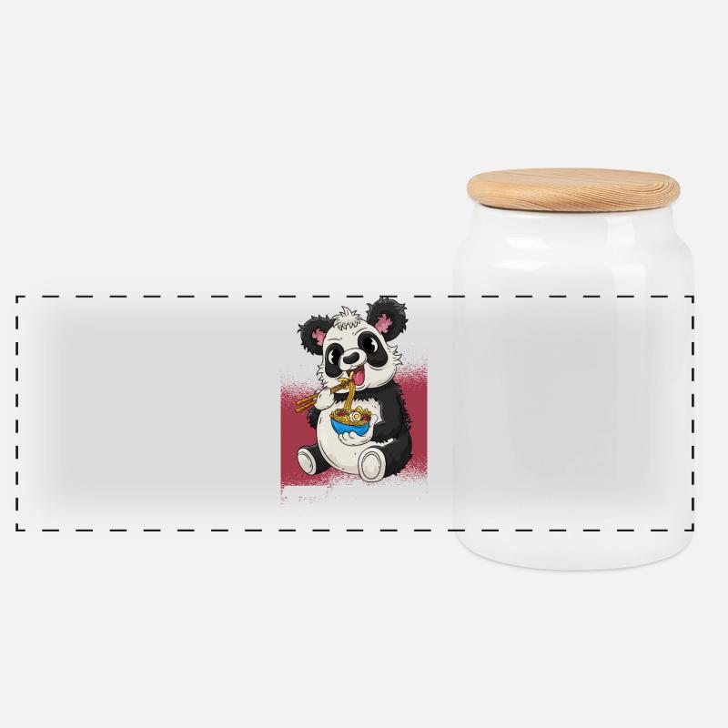 Panda Ramen Japanisch Essen - Panorama Keksdose mit Holzdeckel - Weiß