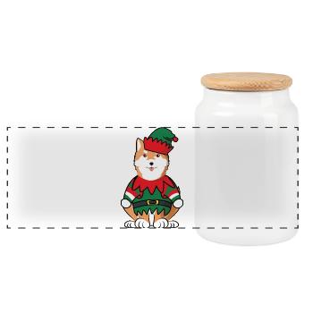 Shiba Inu Elf Costume Noël Paresseux DIY Costume - Boîte à biscuits avec couvercle en bois - blanc - Devant