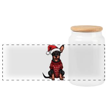 Doberman Dog Christmas - Panoramic Cookie Jar with Wooden Lid - white - Front
