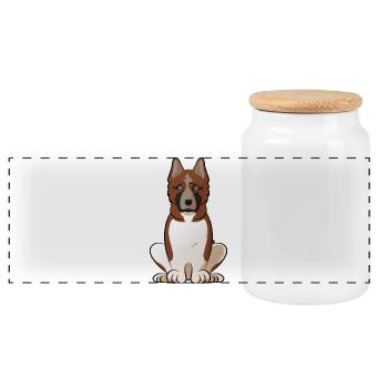 American Akita Hund Mama Hund Papa Shirt – Stolzer Akita - Panorama Keksdose mit Holzdeckel - Weiß - Vorne