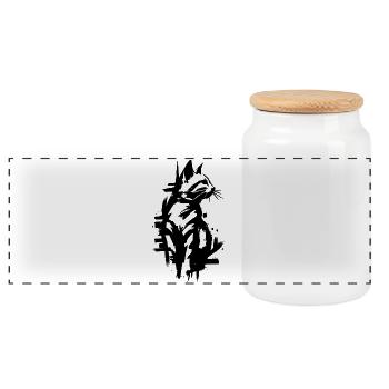 Cat Black Graffiti Design - Panoramic Cookie Jar with Wooden Lid - white - Front