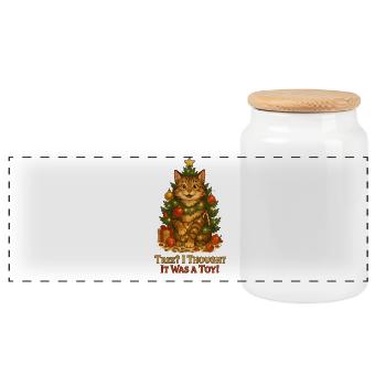 Arbre à chat Blague de Noël - Boîte à biscuits avec couvercle en bois - blanc - Devant