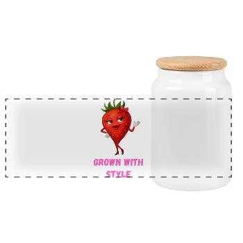 Cultivé avec style - Caricature de fraise - Boîte à biscuits avec couvercle en bois - blanc - Devant