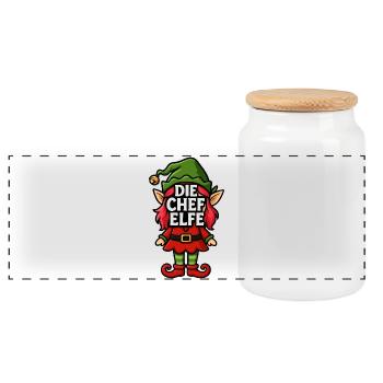 Chef Elfe X-Mas Outfit Weihnachten Familie - Panorama Keksdose mit Holzdeckel - Weiß - Vorne
