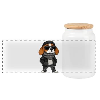 Beagle Hund Cool Winter - Panorama Keksdose mit Holzdeckel - Weiß - Vorne