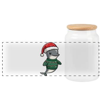Dolphin Christmas - Panoramic Cookie Jar with Wooden Lid - white - Front